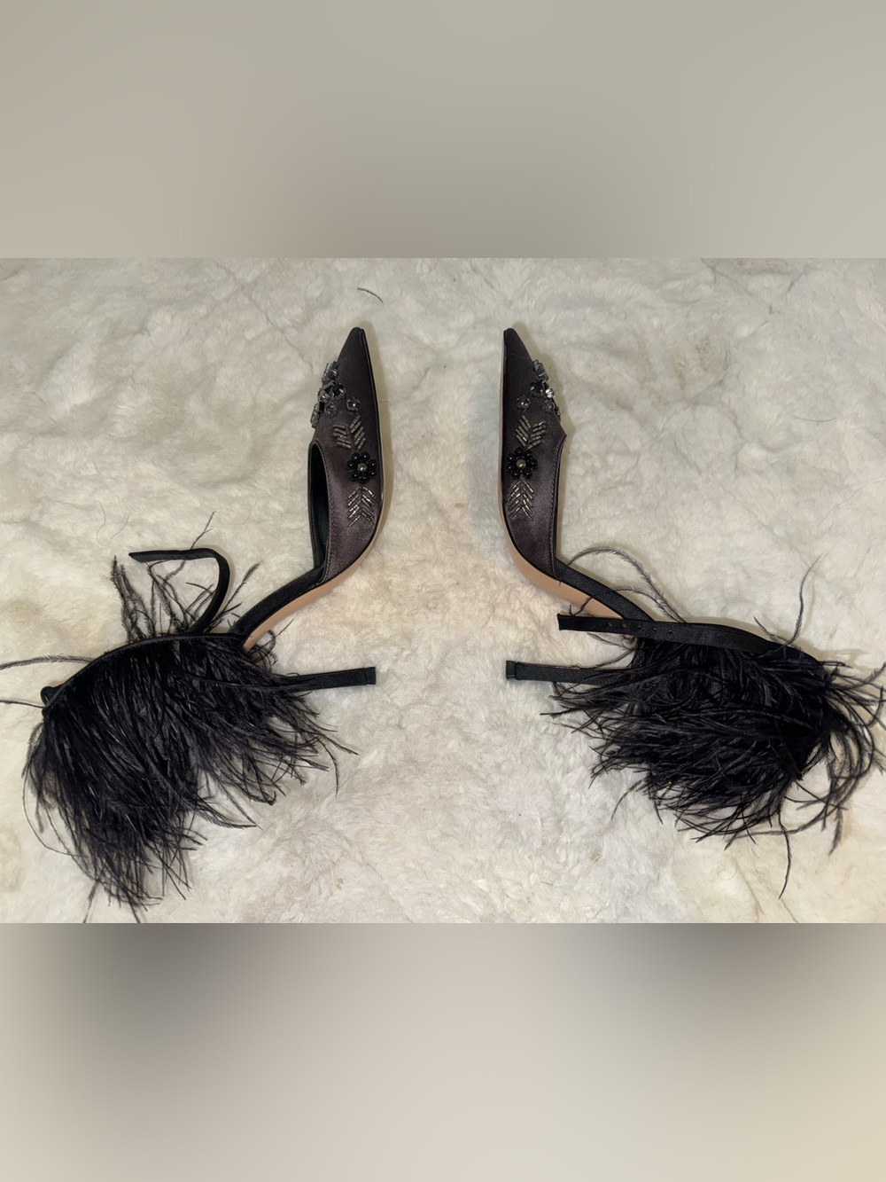 Zara Black Feather & Crystal Pointed-Toe Heels - Picture 3 of 4